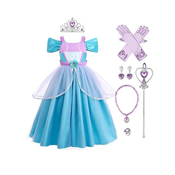 Odizli Costume de sirène pour fille et enfant princesse en tulle Halloween Noël carnaval anniversaire cosplay, Bleu 01+access