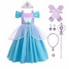 Odizli Costume de sirène pour fille et enfant princesse en tulle Halloween Noël carnaval anniversaire cosplay, Bleu 01+access