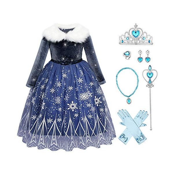 FYMNSI Enfant Elsa Robe Filles Déguisements Reine des Neige 2 Cosplay Princesse Manche Longue Robe avec Accessoires Halloween