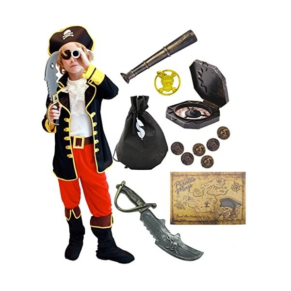 Windskids Pirate Costume Enfant Déguisement Pirate Accessoires Pirate Cache-Oeil Télescope Compass Bourse Boucle doreille Or