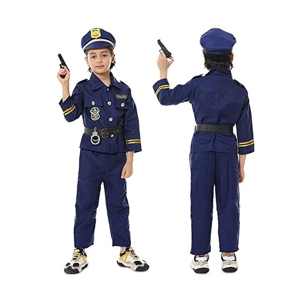 PLULON 11 Pièces Costume de Policier pour Enfants Costume de Police Uniforme Kit de Jeu de Rôle avec Accessoires de Costume d