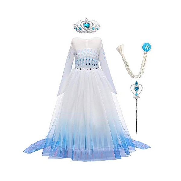 IWEMEK Filles Déguisements Princesse Elsa Robe et Accessoires Reine des Neige 2 Costume de Carnaval Halloween Noël Robes de f