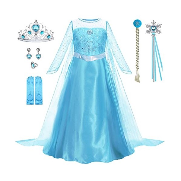 LiUiMiY Deguisement Robe Princesse, Costume Enfant Fille d’halloween Carnaval Cosplay Anniversaire Fête avec Gants Baguette m
