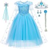 LiUiMiY Déguisement Princesse Elsa Fille Robe Reine des Neiges Carnaval Enfant Costume Bleu pour Halloween Cosplay Anniversai