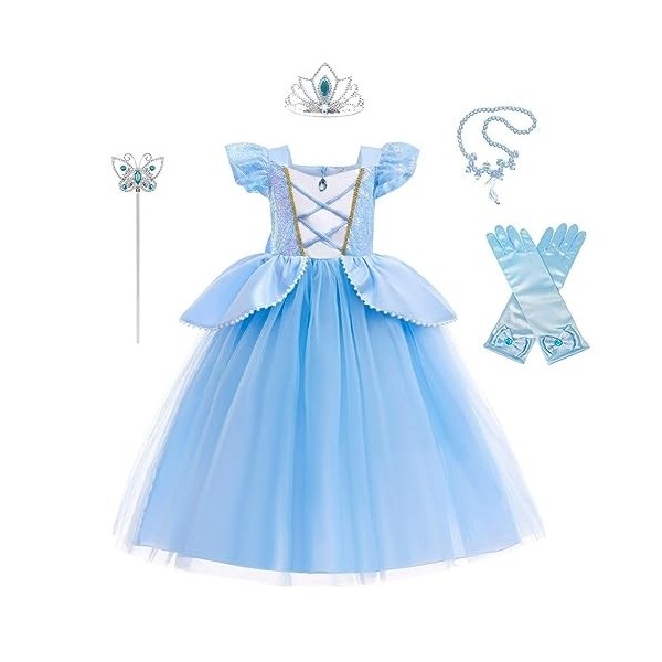 Lito Angels Deguisement Costume Robe de Princesse Cendrillon avec Couronne et Accessoires pour Enfant Fille Taille 8-10 ans, 