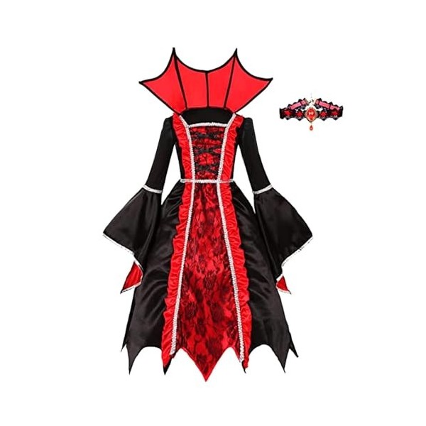 AlagiFun Costume de vampire dHalloween pour filles, fête costumée de reine vampire, cosplay de jeu de rôle, fête sur le thèm