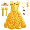 Disnnie Robe Deguisement de Princesse Belle - Fille Hors épaule Robe de Princesse avec Accessoires Halloween Carnaval Anniver