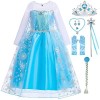 Snyemio Robe Princesse Fille Elsa Déguisement Reine des Neiges Costume Bleu Canarval Noël Halloween Cosplay, 2-3 Ans