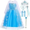 Snyemio Robe Princesse Fille Elsa Déguisement Reine des Neiges Costume Bleu Canarval Noël Halloween Cosplay, 2-3 Ans