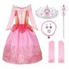 JerrisApparel Fille Princesse Aurora Costume Élégant Tulle Fête Robe Aurore Rose avec Accessoires, 8 Ans 