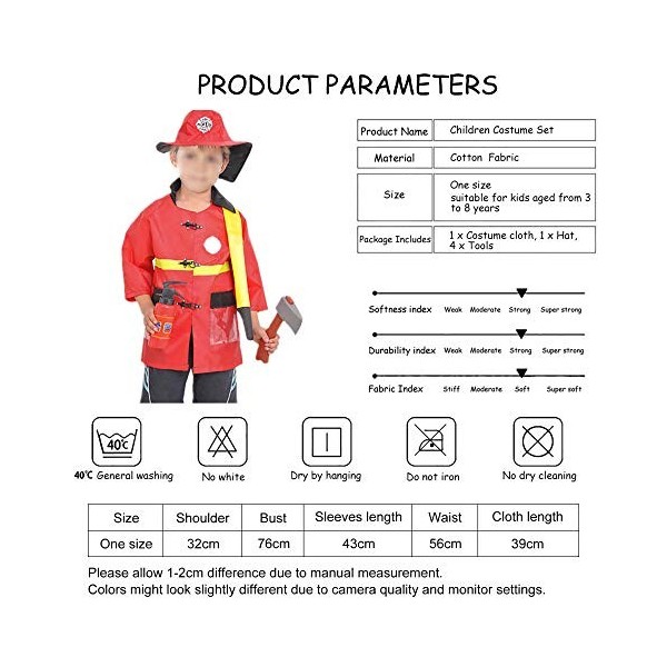 EZSTAX Enfants Costume de Pompier Professionnel Unisexe Déguisement pour Carnaval Halloween Fête