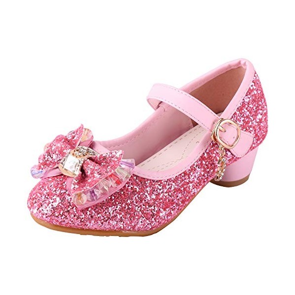 LiUiMiY Chaussure Ballerines Princesse Fille à Talon Paillette pour Déguisement Ceremonie Mariage Carnaval Fête, Rosa, 27 EU 