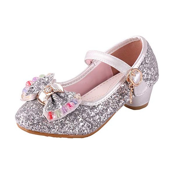 LiUiMiY Chaussure Ballerines Princesse Fille à Talon Paillette pour Déguisement Ceremonie Mariage Carnaval Fête, Rosa, 27 EU 