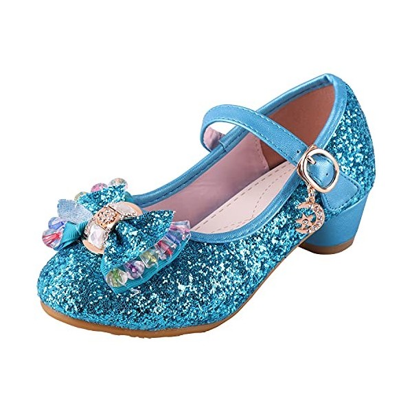 LiUiMiY Chaussure Ballerines Princesse Fille à Talon Paillette pour Déguisement Ceremonie Mariage Carnaval Fête, Rosa, 27 EU 