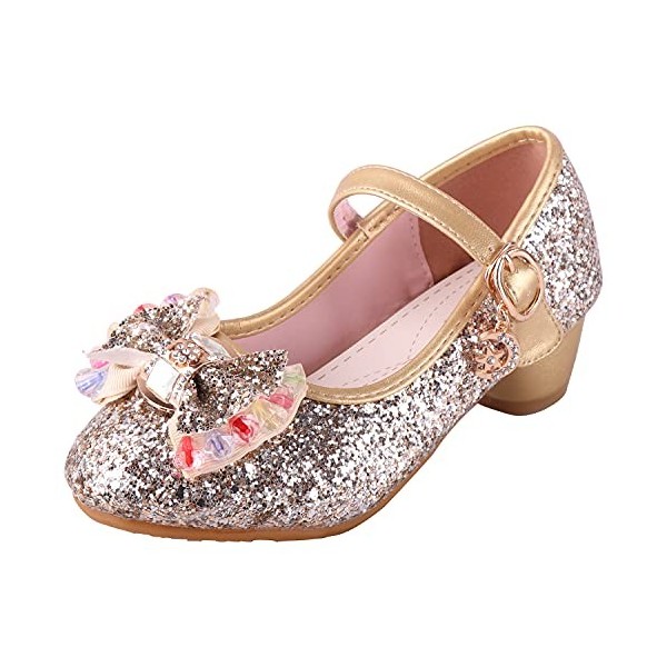 LiUiMiY Chaussure Ballerines Princesse Fille à Talon Paillette pour Déguisement Ceremonie Mariage Carnaval Fête, Rosa, 27 EU 