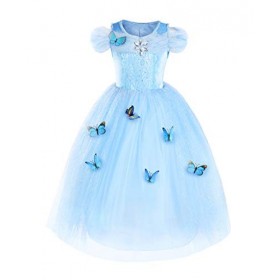 JerrisApparel Robe De Cendrillon Robe De Princesse Costume 100cm, Bleu Ciel avec Accessoires 