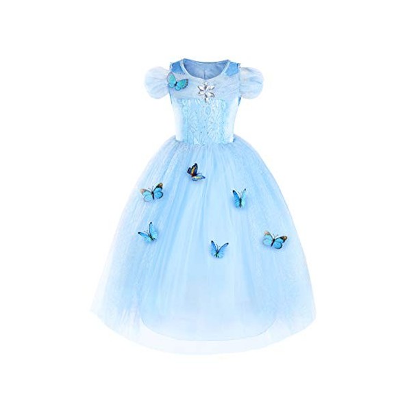 JerrisApparel Robe De Cendrillon Robe De Princesse Costume 100cm, Bleu Ciel avec Accessoires 