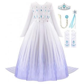 JerrisApparel Filles Princesse Costume Neige Fête Robe Halloween Cosplay Déguisement 4 Ans, Blanc avec Accessoires 