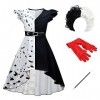 OBEEII 101 Dalmatiens Cruella De Vil Déguisement Enfant Fille Robe Manteau pour Halloween Cosplay Fête danniversaire Dress u