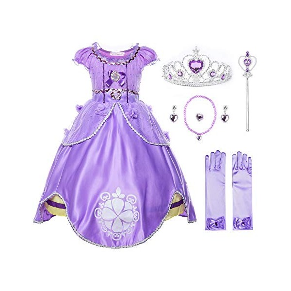 JerrisApparel Fille Costume Princesse Sofia Tulle Anniversaire Fête Robe 4 Ans, Violet avec Accessoires 