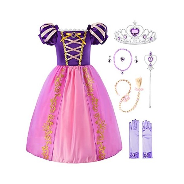 JerrisApparel Princesse Carnaval Déguisement Cosplay Fête Violet Costume 5 Ans, Violet avec Accessoires 