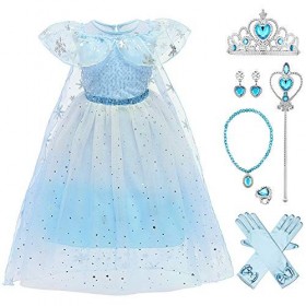 Odizli Anna et Elsa Robe Enfant Fille Reine des Neiges Costume Halloween Noël Carnaval Anniversaire Fête Cosplay Paillettes R