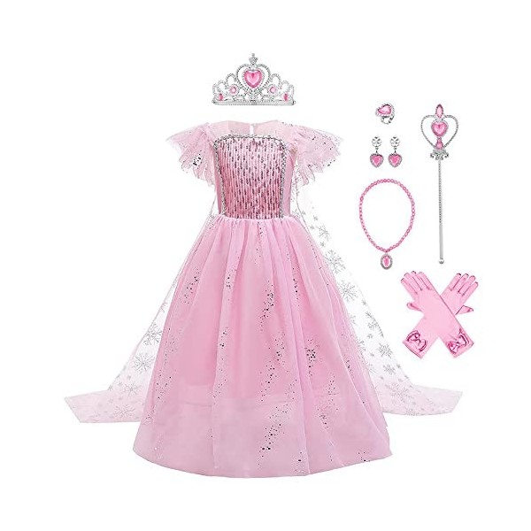 IBTOM CASTLE Déguisement Elsa Robe de Princesse Enfants Filles Anna Elsa Reine Déguisement Glace Neiges Costume et Accessoire