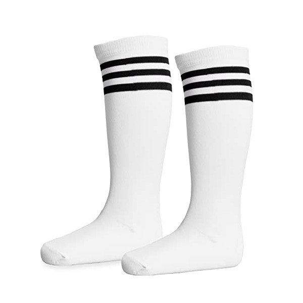 Lot de 12 paires de chaussettes de sport pour enfant - XL - Blanc à rayures noires - Accessoire de déguisement de pom-pom gir