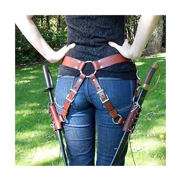 HARTI Ceinture Fourreau De Sabre Double en Cuir Ceinture Fourreau De Cimeterre Médiéval Harnais LARP Accessoire Chevalier Cei