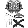 Bogjiru Accessoires de fête Gatsby pour femme, bandeau, collier, boucles doreilles, gants, châle pour cocktail, bal de promo