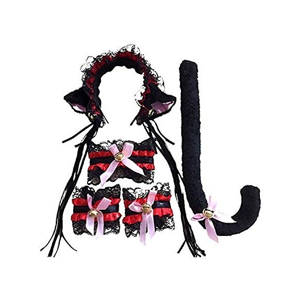 Noir et rouge - beaucoup de chat chat sexy - bandeau - queue - bracelets - collier - déguisement - carnaval - halloween - acc