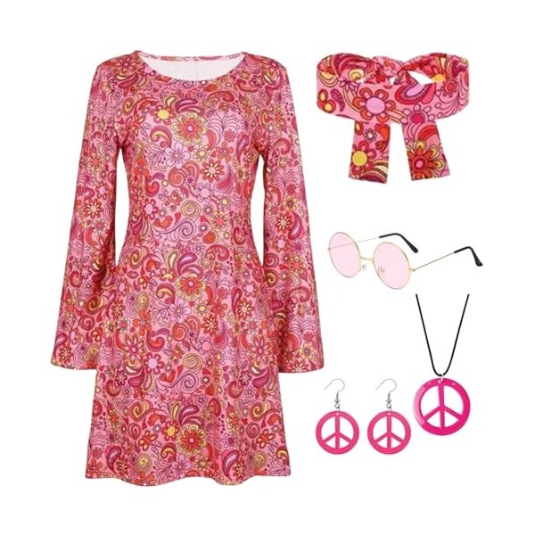 Umllpet Lot de 6 costumes hippie pour femme, années 60, 70, hippie discothèque, vêtements de fête, accessoires pour femme, ro