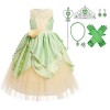 Deguisement Costume Fée Clochette, Robe de Fée Verte avec Bandeau + Bras pour Enfant Fille Vert+Accessoires 5-6 Ans