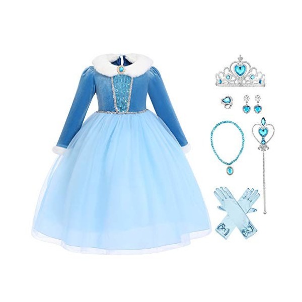 OBEEII Déguisements Princesse Elsa Robe Filles Reine des Neige 2 Costume et Accessoires Anniversaire Noël Halloween Carnaval 