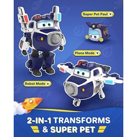 Super Wings EU750425 Transforming Supercharged Paul & Mini Super Pet Paul Toys for 3+ Year Old Boy Girl, Blue, One Size