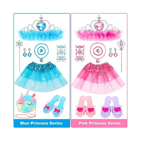 Jojoin Chaussures de Princesse Fille, Princesse Déguisement Accessoires avec 3 paires de chaussures, 1 Licorne Sac, 2 jupes, 