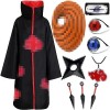 Akatsuki Deguisement Enfant Adulte Cosplay Itachi Costume avec 9 Pieces Cosplay Anime Accessoire Costume Obito Déguisement Ak