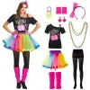 Churgigi Deguisement Annee 80 Femme et Enfant, Tenue Fluo Tutu Adulte Costume Année 80, Déguisement Année 80 90 Couple avec A