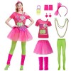 Churgigi Deguisement Annee 80 Femme et Enfant, Tenue Fluo Tutu Adulte Costume Année 80, Déguisement Année 80 90 Couple avec A