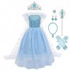 IWEMEK Filles Déguisements Princesse Elsa Robe Longue avec Cape + Accessoires Reine des Neige 2 Costume de Carnaval Halloween