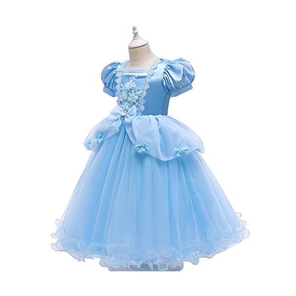 IWEMEK Filles Cendrillon Costume Princesse Robe Longue en tulle + Accessoires Ensemble Conte De Fées Cosplay Halloween Carnav