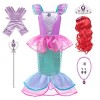 Emin Fille Robe de Princesse Sirène avec Accessoires Déguisement de Princesse Ariel Costume Anniversaire Fête Noël Halloween 