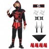 Mislaxy Déguisement Ninja pour Enfants Ensemble de Costume de Ninja avec Accessoires en Mousse Cosplay avec Motif de Dragon M