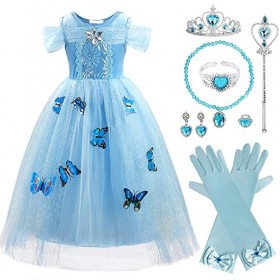 M MUNCASO Robe de princesse Cendrillon pour fille, costume de fête papillon, robe de princesse en tulle, déguisement avec acc