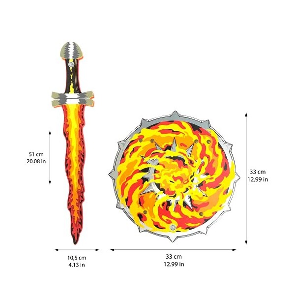 Liontouch - Set dÉpée et Bouclier Flamme pour Enfants | Jeu dImitation Médiéval en Mousse, Thème du Feu Rugissant | Armes e