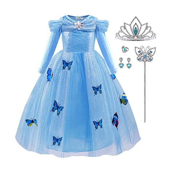LiUiMiY Robe Princesse Fille Belle au Bois Dormant Deguisement Costume Aurore Enfant Papillon Carnaval Halloween Fêtes Noël A