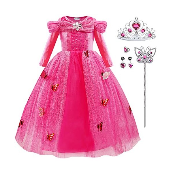 LiUiMiY Robe Princesse Fille Belle au Bois Dormant Deguisement Costume Aurore Enfant Papillon Carnaval Halloween Fêtes Noël A