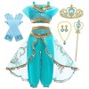 Cnexmin Deguisement Princesse Jasmine Fille Robe de Aladdin Princesse Jasmine pour Enfant Filles Costume Anniversaire Noël Ha