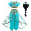 Cnexmin Deguisement Princesse Jasmine Fille Robe de Aladdin Princesse Jasmine pour Enfant Filles Costume Anniversaire Noël Ha