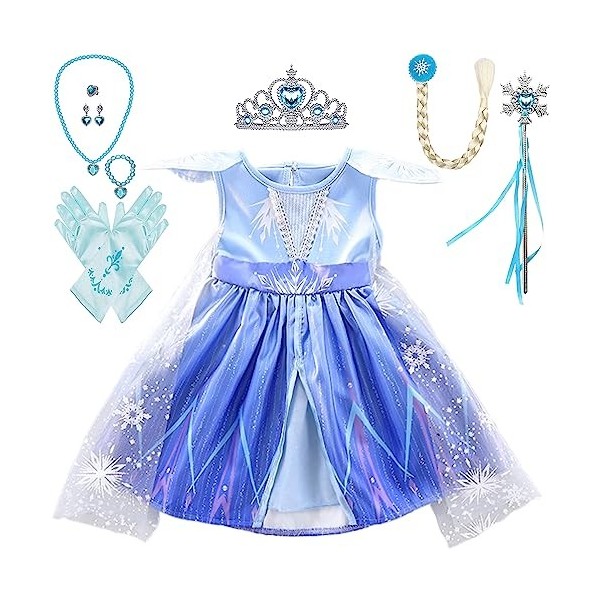 Lito Angels Deguisement Robe Reine des Neiges 2 Princesse Elsa Costume Aventure Bebe Fille avec Cape et Accessoires Taille 6-